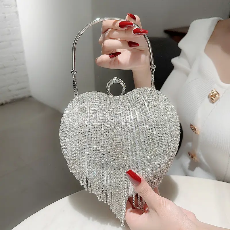 Heart Tassel Evening Clutch Silver