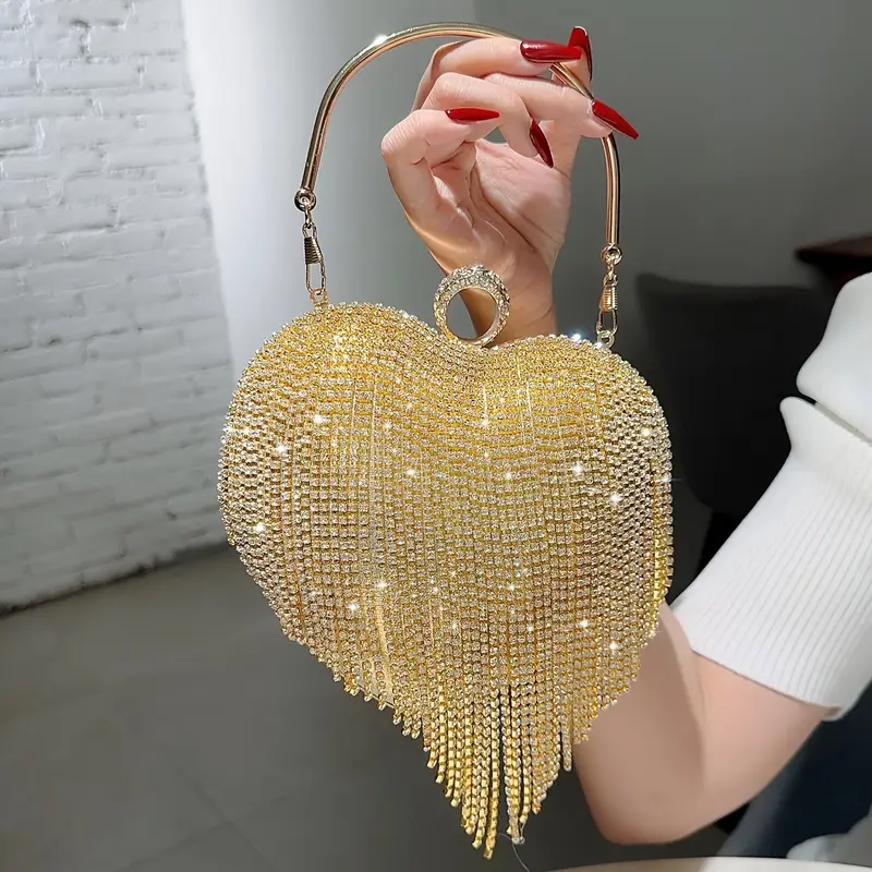 Heart Tassel Evening Clutch gold