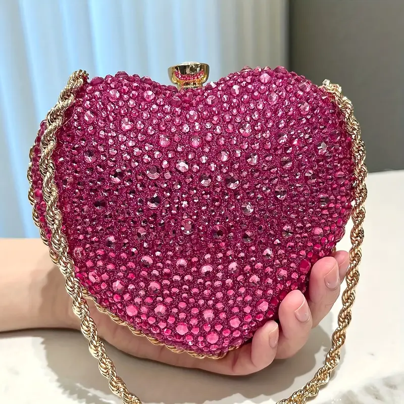 Heart shaped clutch -Rose red
