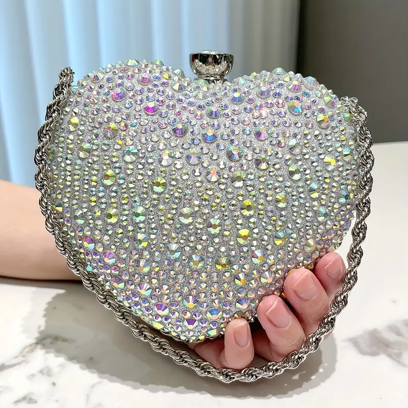 Heart shaped clutch -Silver diamonds