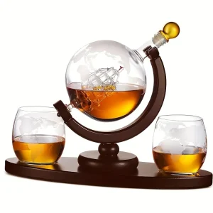 3pcs/Set, 30oz Whiskey Globe Decanter with 2 Etched Whiskey Glass